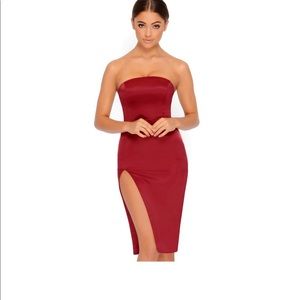 OHPOLLY RED SATIN HIGH SLIT MIDI UK SIZE6